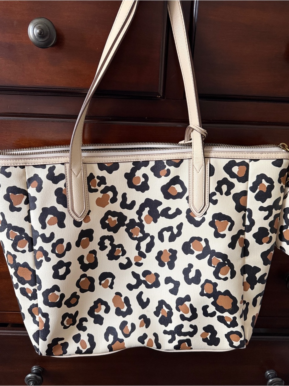 Fossil Leopard-Print Tote in Cream, Black & Brown
